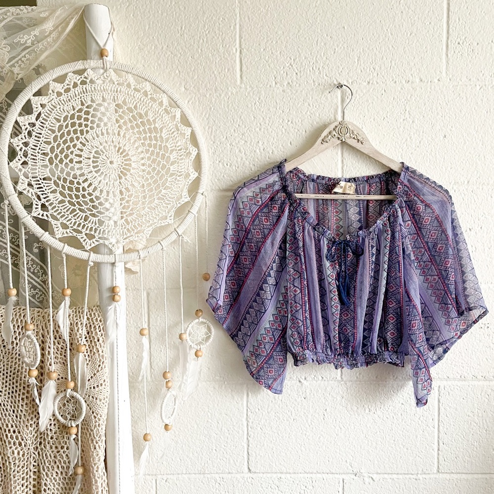 Hollister Boho Print Purple Sheer Crop Top